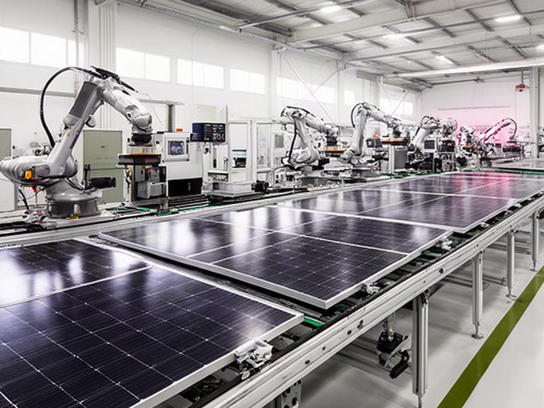 Línea automatizada de fabricación de paneles solares fotovoltaicos en una planta de Fuensalida