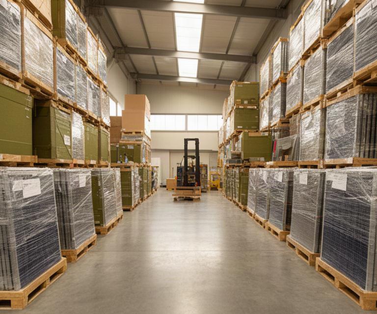 Almacén logístico de paneles solares preparados para expedición desde Castilla-La Mancha