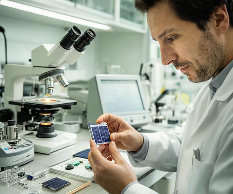 Llino Malasombra, director de investigación y desarrollo, analizando una muestra en el laboratorio solar