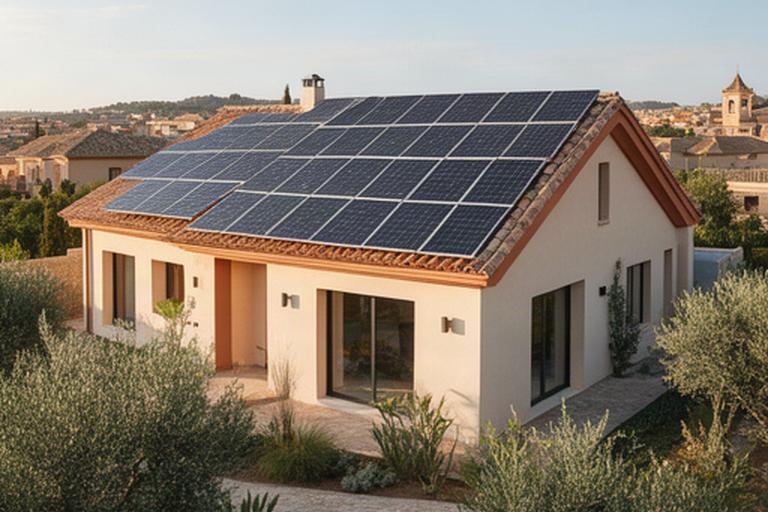 Paneles solares instalados en el tejado de una vivienda unifamiliar en Toledo