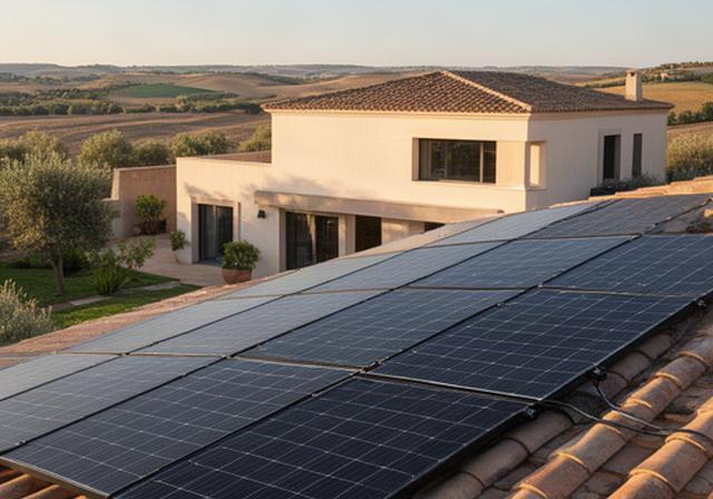 Panel monocristalino Serie R-400 instalado sobre el tejado de una vivienda